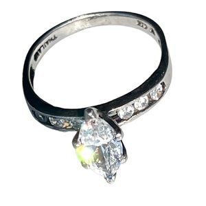 Sterling Silver 925 Ring large CZ Stone Marquis cut from Thailand vintage